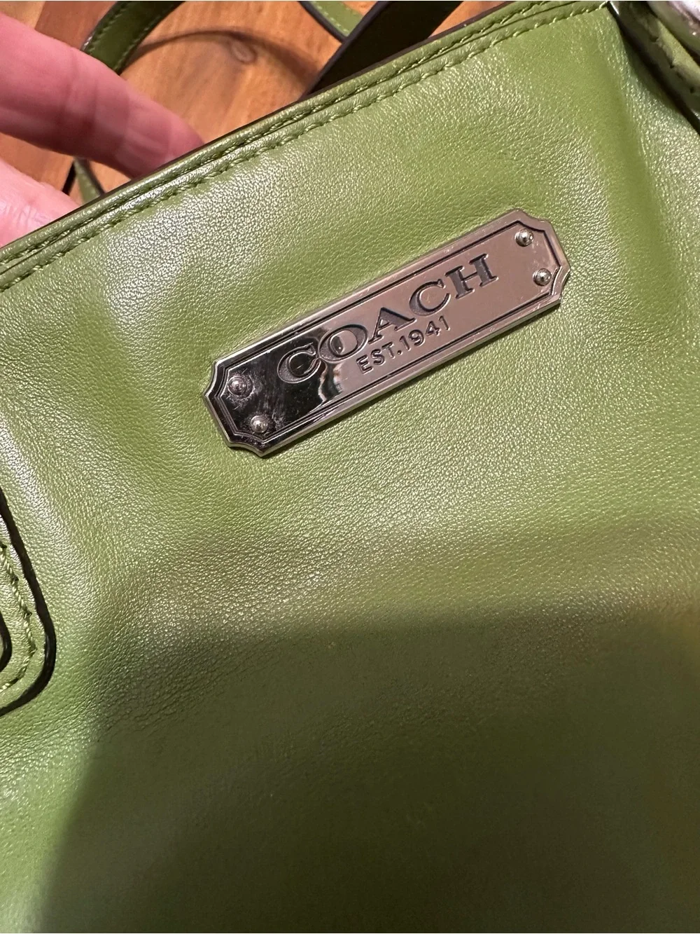 Coach Green Leather Gallery Shoulder Tote with Silver Hardware